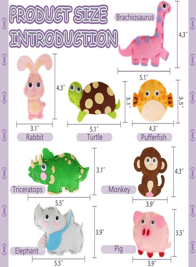 AzReference Kids Sewing Kits for Beginners, 8 Stuffed Animals, Rabbit, Dinosaur Making Easy Felt Sewing Fun Craft Kit, Educational Learn to Sew Gifts for Kids Age 5 6 7 8 9 10 11 12, Instruction & Felt Materials - Image 3